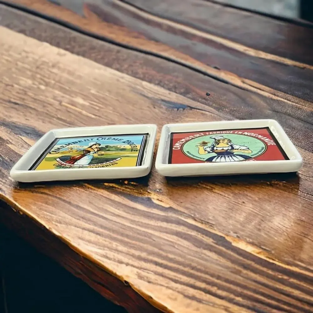 2004 Boston Warehouse 2 Appetizer Snack Serving Trays French Cheese Labels